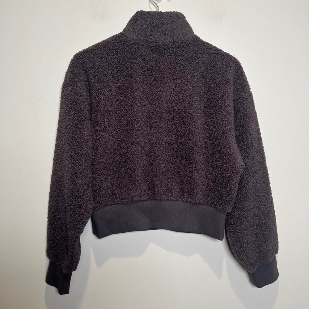 Athleta In the Clouds 1/4 Zip Pullover Sweater XXS Brown Cropped Sherpa EUC - Picture 6 of 9